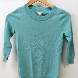 J Crew 100% Merino Wool fitted crew neck sweater 3/4 sleeves Seafoam Green, XXS